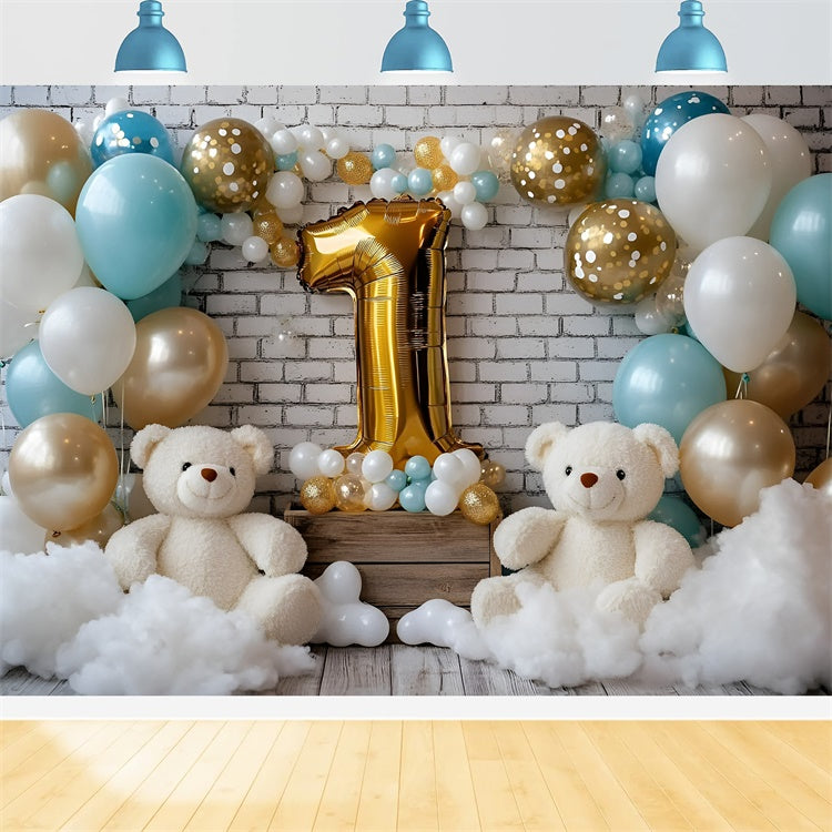 1st Birthday Backdrop Bears Balloon Bash Backdrop UK GQ6-323
