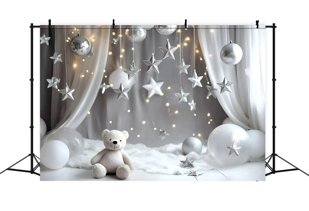 Cake Smash Photography Backdrop Silver Star Bear Backdrop UK GQ6-333