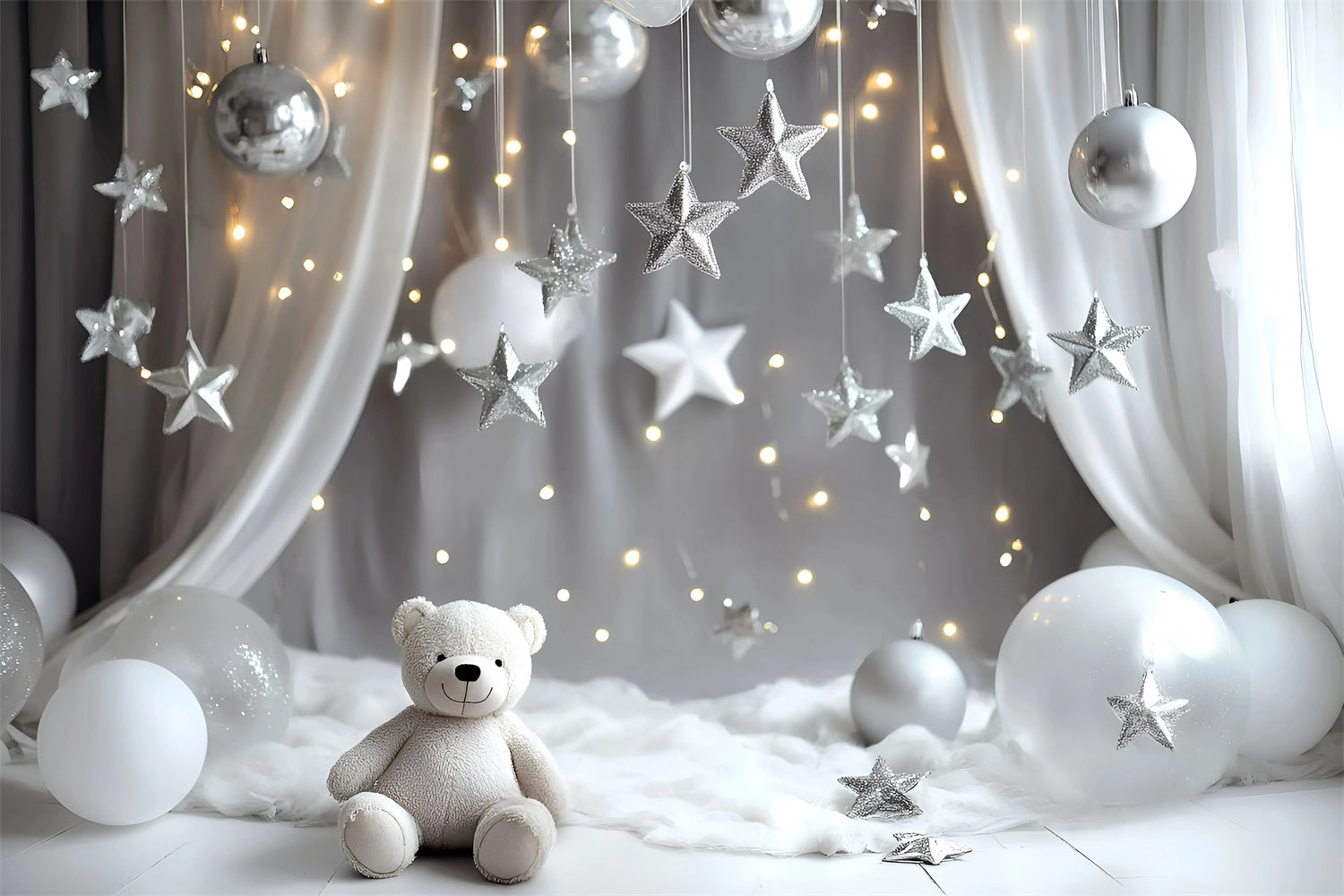 Cake Smash Photography Backdrop Silver Star Bear Backdrop UK GQ6-333