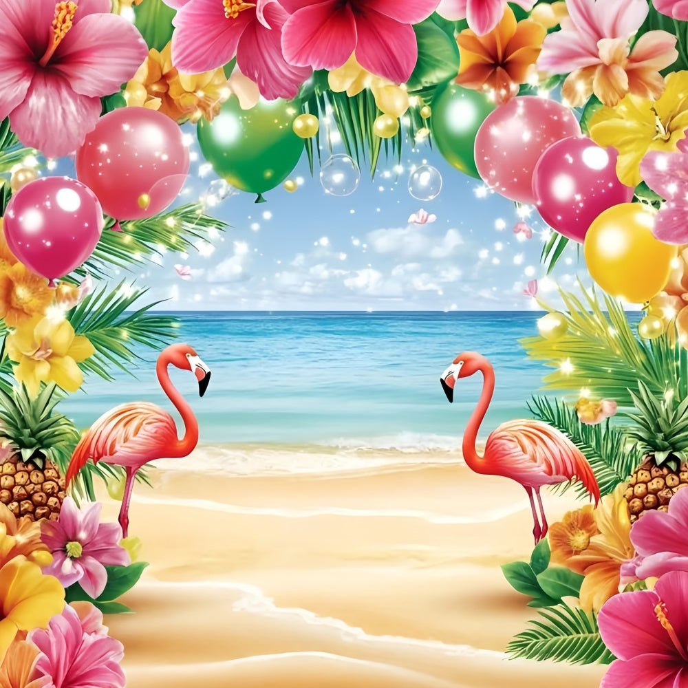 Tropical Beach Backdrop Flamingo Joyful Summer Photo Backdrop UK GQ6-36