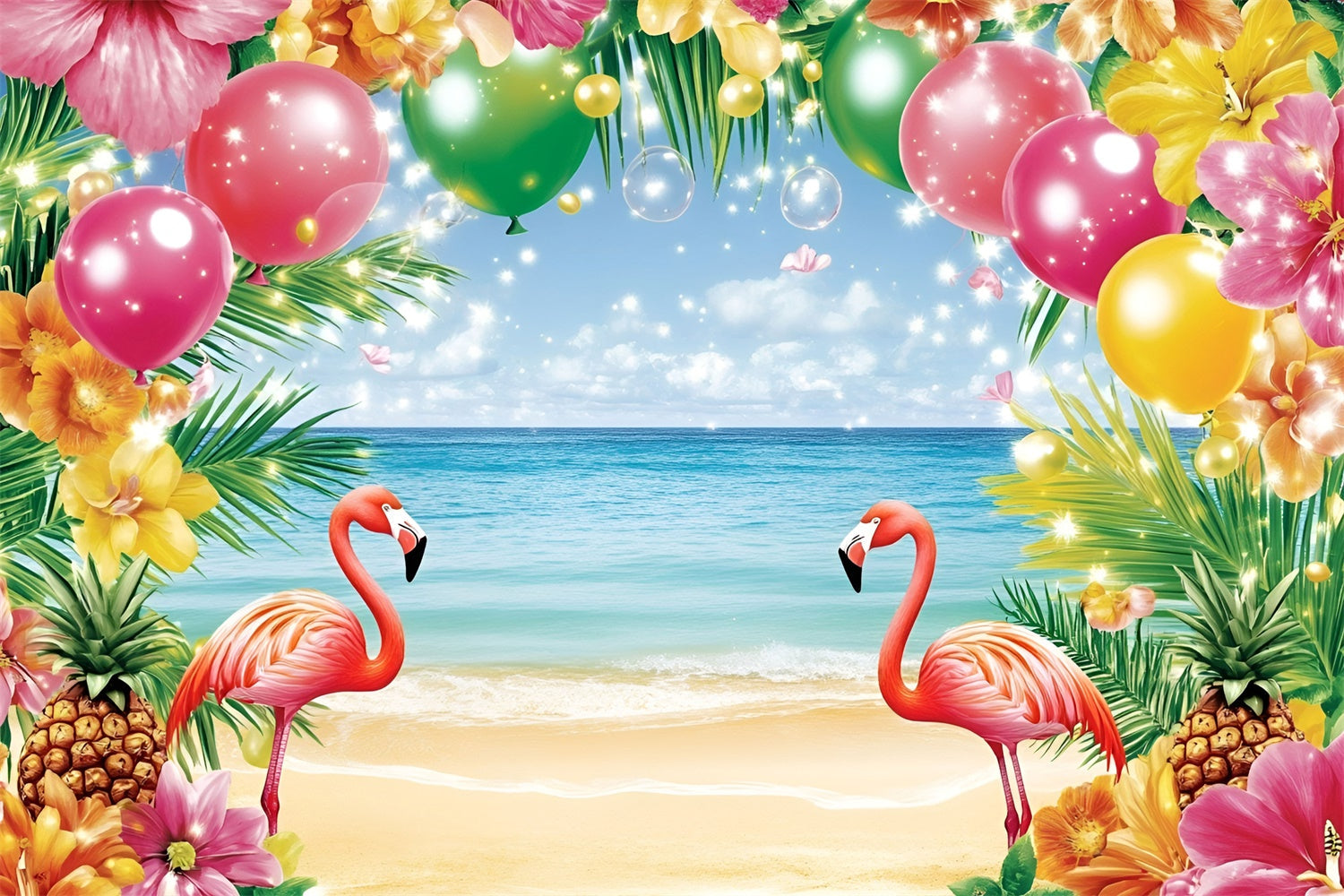 Tropical Beach Backdrop Flamingo Joyful Summer Photo Backdrop UK GQ6-36