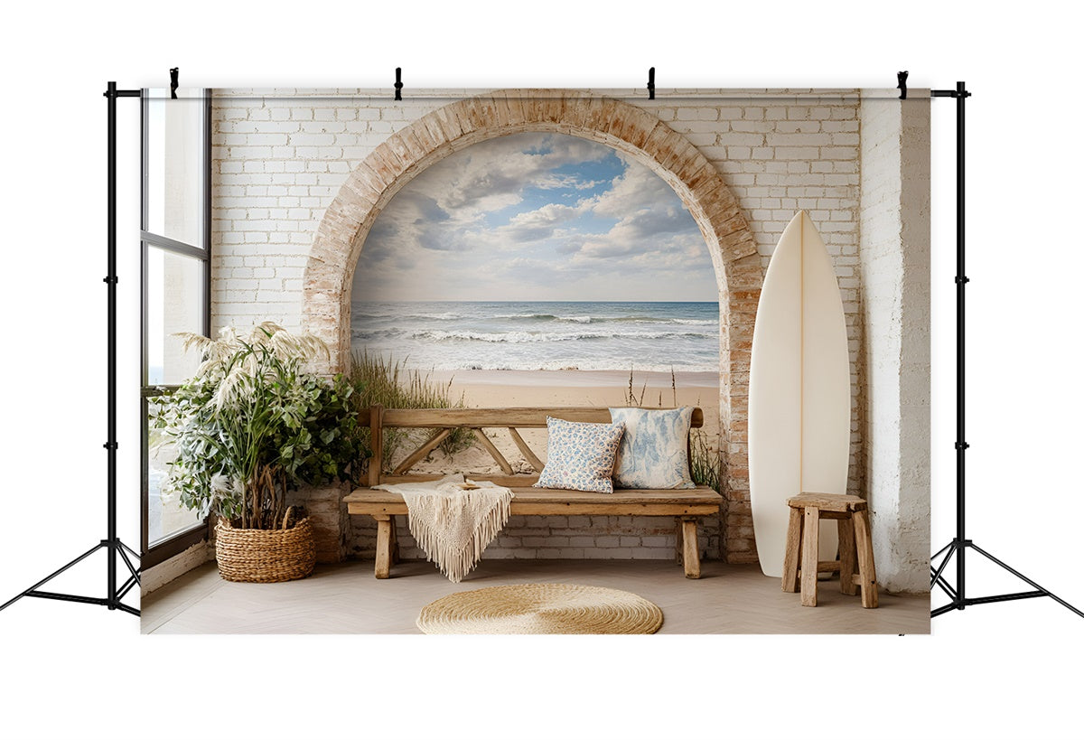 Boho Photography Backdrop Brick Arch Ocean Summer Backdrops UK GQ6-46