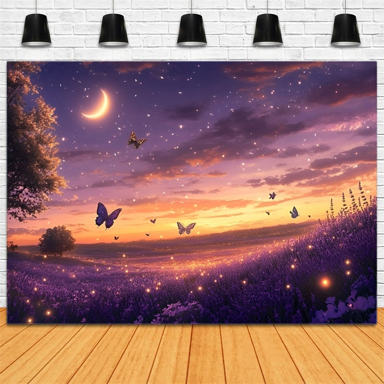 Lavender Backdrop Moonlit Butterfly Meadow Summer Photo Backdrop UK GQ6-50