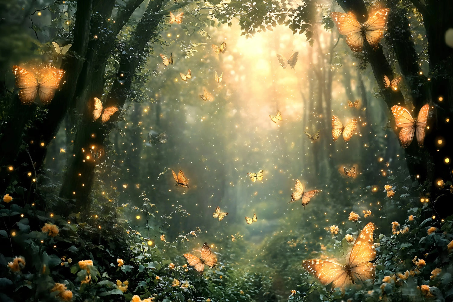 Summer Photo Backdrop Golden Glow Enchanted Forest Backdrop UK GQ6-63