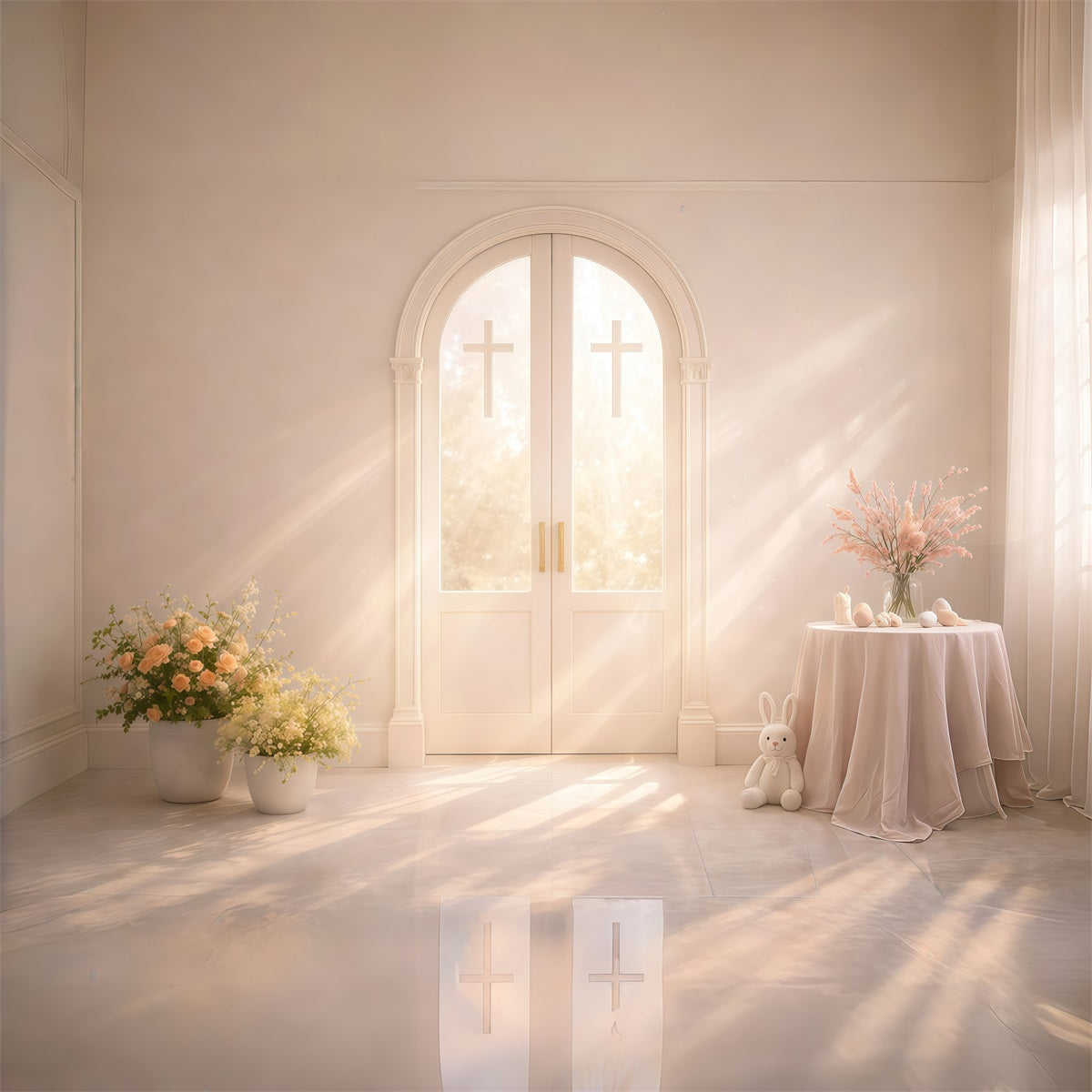 Church Easter Photo Backdrops Sunlit Cross Arch Doors Backdrops For Easter Pictures UK GQ61-10