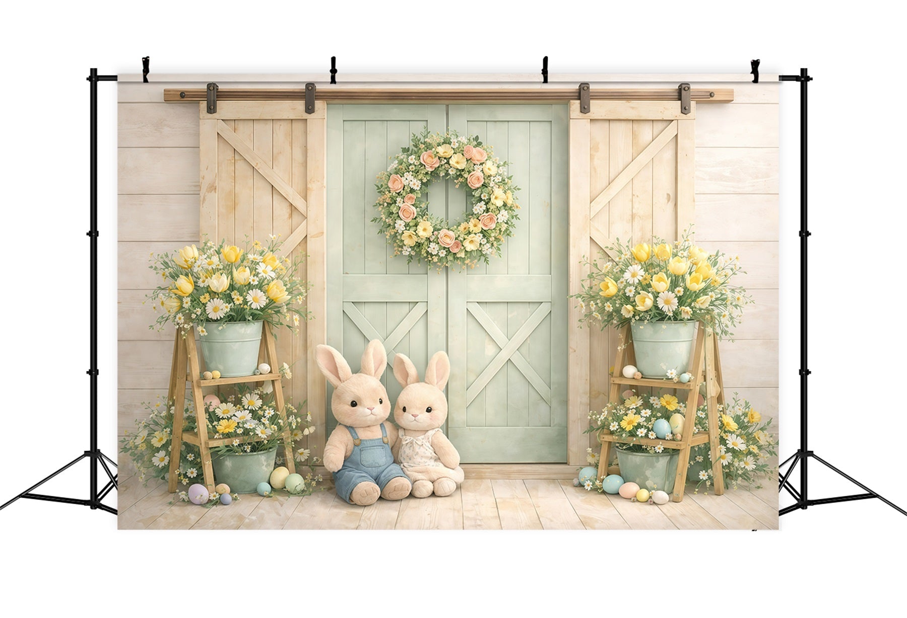 Peter Rabbit Photo Backdrop Pastel Bunny Barn Doors Easter Picture Backdrop Ideas UK GQ61-16