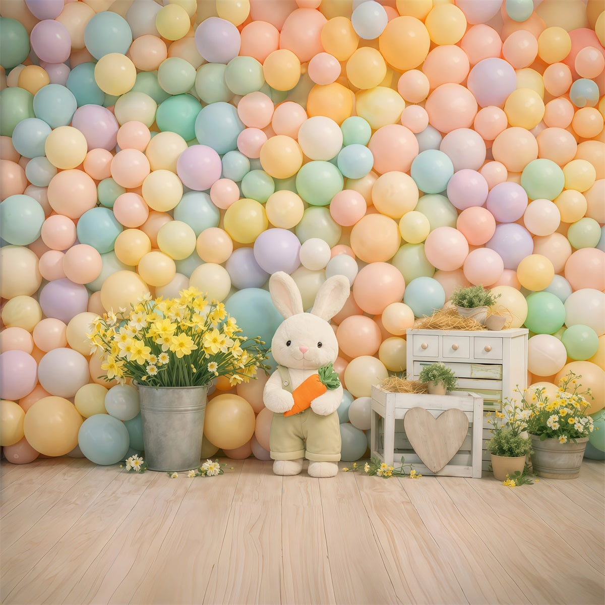 Easter Balloon Backdrop Ideas Pastel Macaron Bunny Daisies Easter Theme Backdrop UK GQ61-23