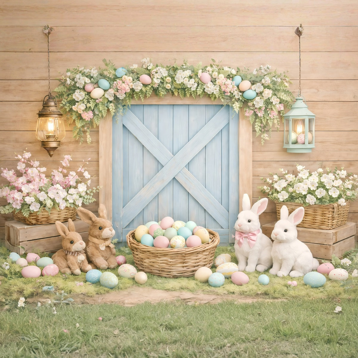 Easter Baby Backdrop Rustic Bunny Barn Door Easter Photography Backdrop UK GQ61-28