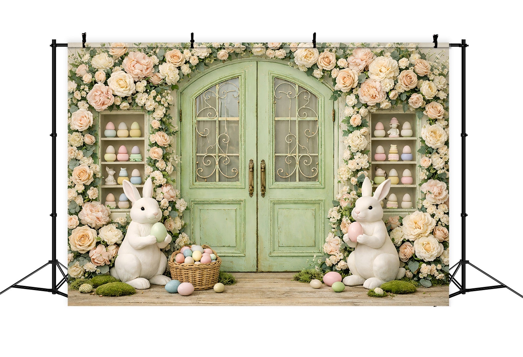Photography Easter Bunny Backdrop Vintage Garden Wreath Doorway Easter Theme Backdrop UK GQ61-29