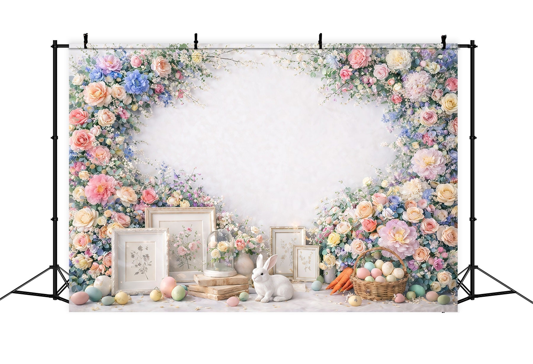 Easter Flower Backdrop Bunny Egg Creamy Minimal Easter Backdrop For Photos UK GQ61-37