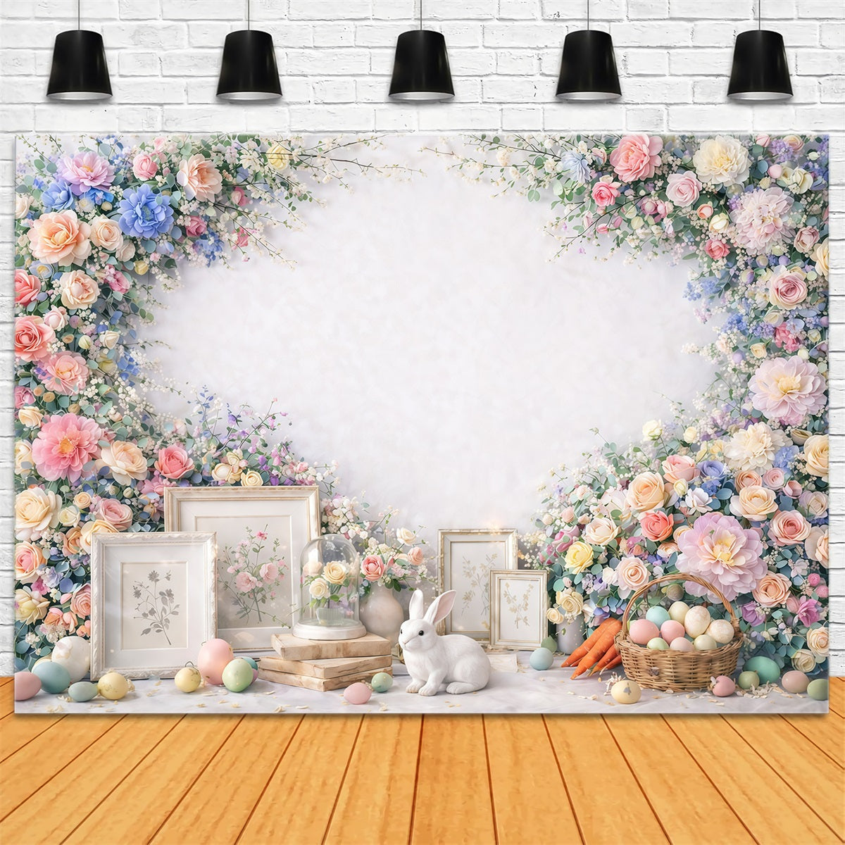 Easter Flower Backdrop Bunny Egg Creamy Minimal Easter Backdrop For Photos UK GQ61-37