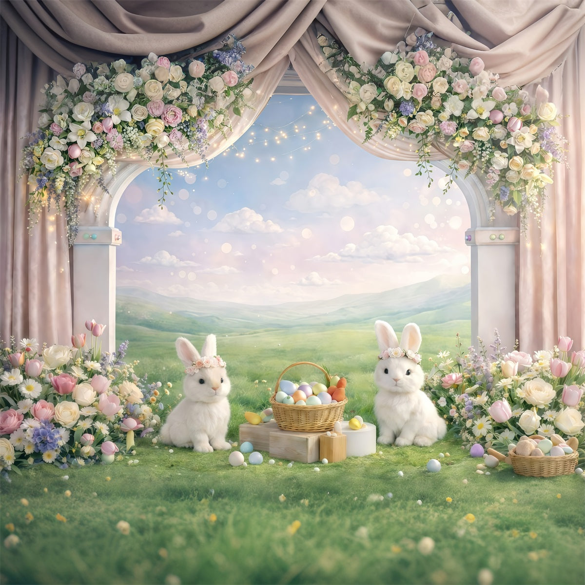 Bunny Backdrop Ideas Garden Arch Bunny Meadow Easter Photography Backdrop UK GQ61-41