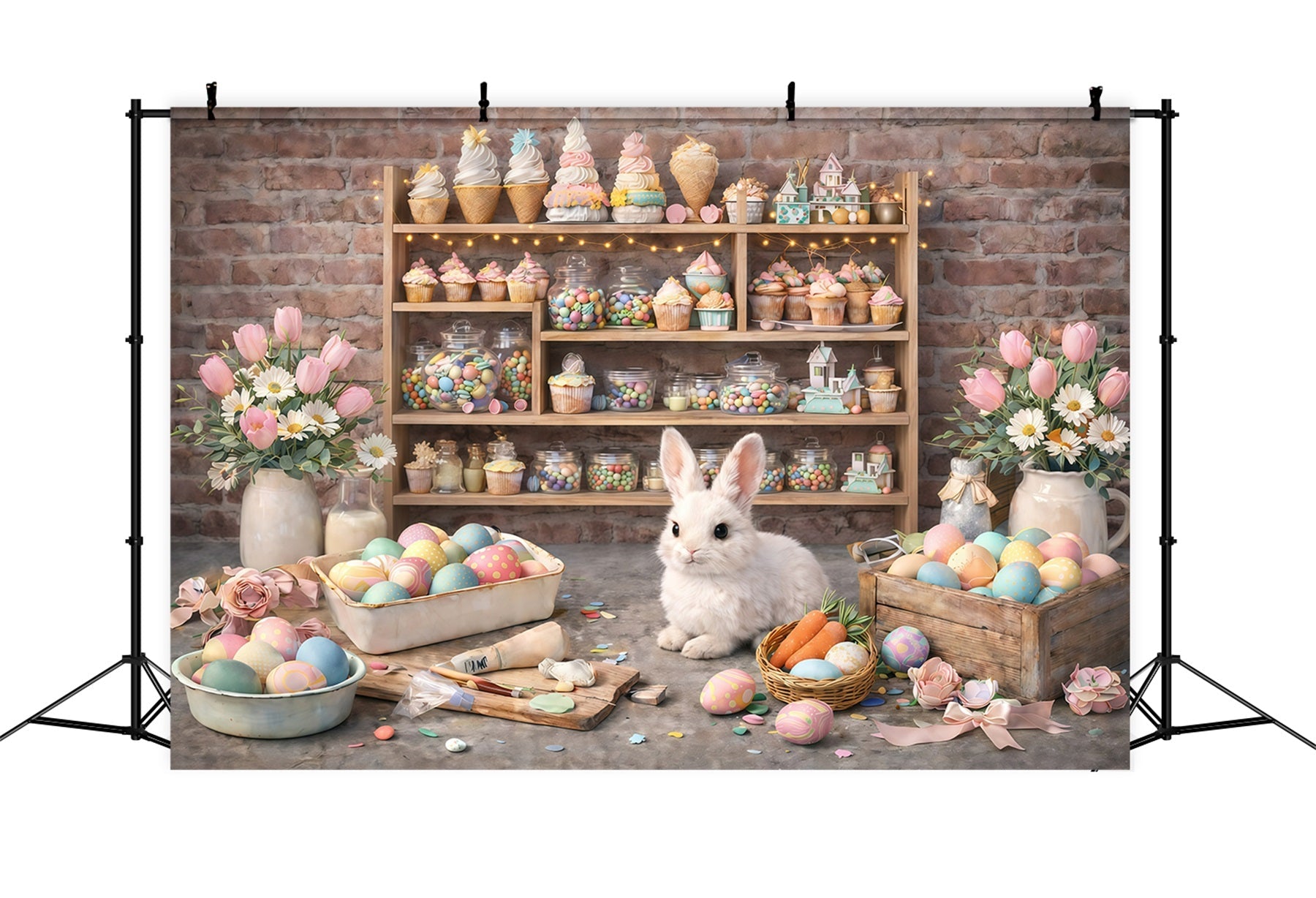 Easter Wall Backdrop Rustic Bunny Dessert Workshop Easter Photography Backdrops For Sale UK GQ61-43