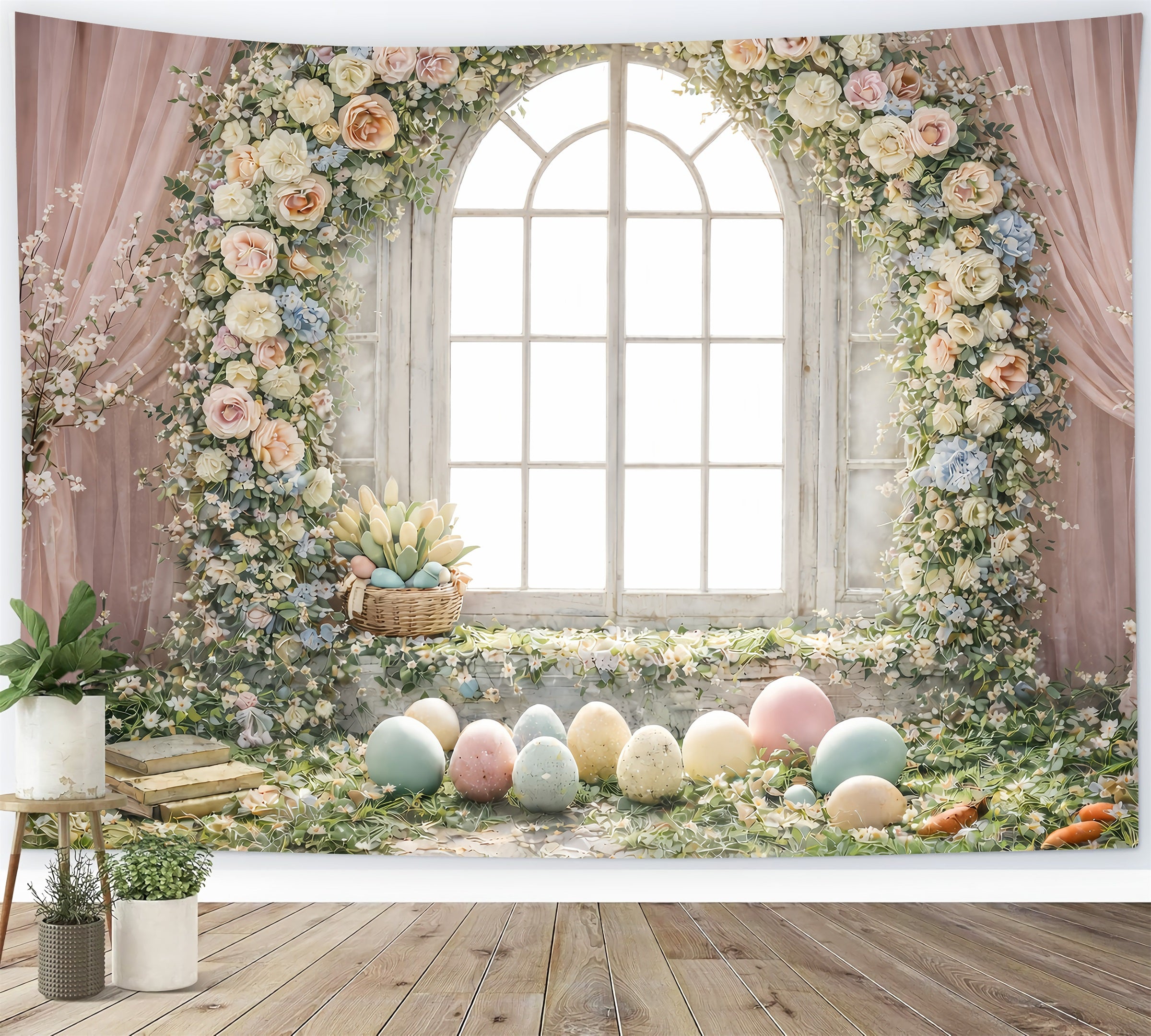 Easter Egg Photoshoot Backdrop Floral Arch Window Light Backdrop For Easter UK GQ61-49