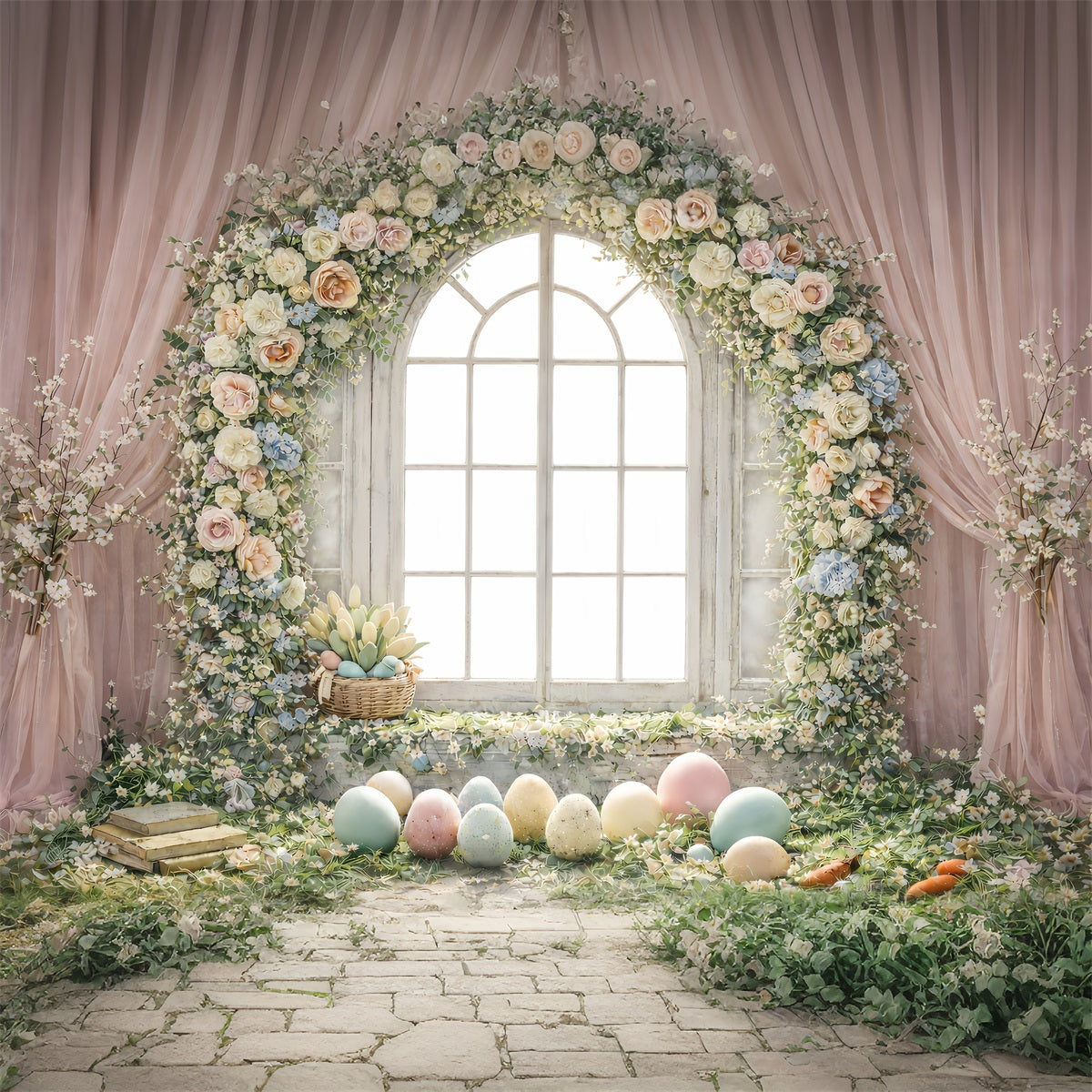 Easter Egg Photoshoot Backdrop Floral Arch Window Light Backdrop For Easter UK GQ61-49