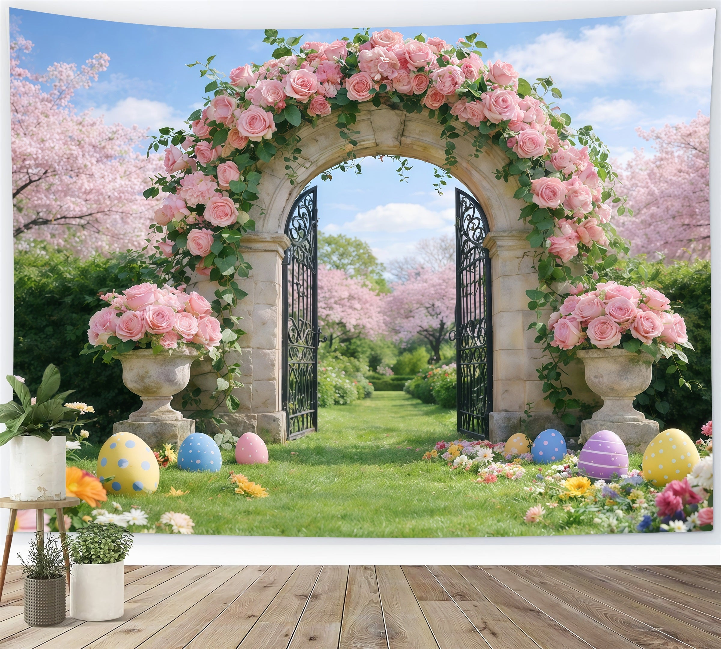 Easter Spring Garden Arch Backdrop Wildflower Bouquet Grass Easy Easter Backdrops UK GQ61-58