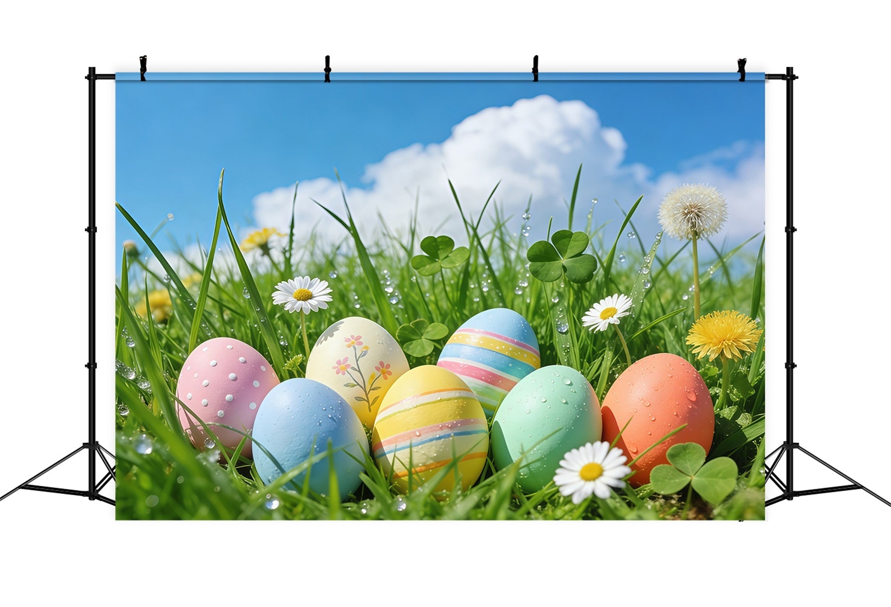 Easter Blue Sky Backdrop Spring Grass Pastel Eggs Photo Booth Easter Backdrop Ideas UK GQ61-65