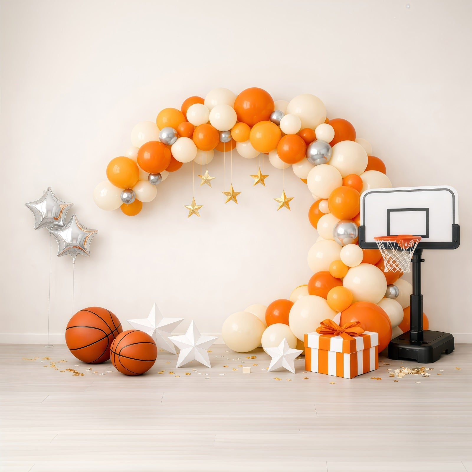 Basketball Photo Backdrop Orange Balloon Arch Gift Box Sports Backdrop UK GQ61-70