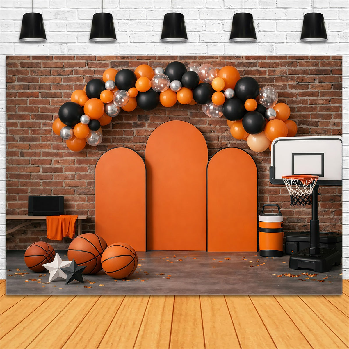 Basketball Backdrop Brick Wall Balloon Arch Sports Backdrops For Photography UK GQ61-72