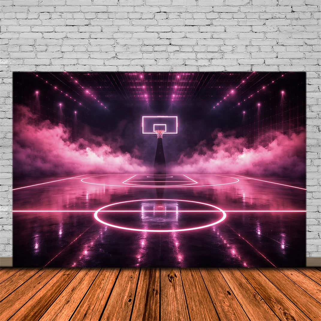 Basketball Backdrop For Photography Neon Pink Arena Court Sports Theme Backdrop UK GQ61-78