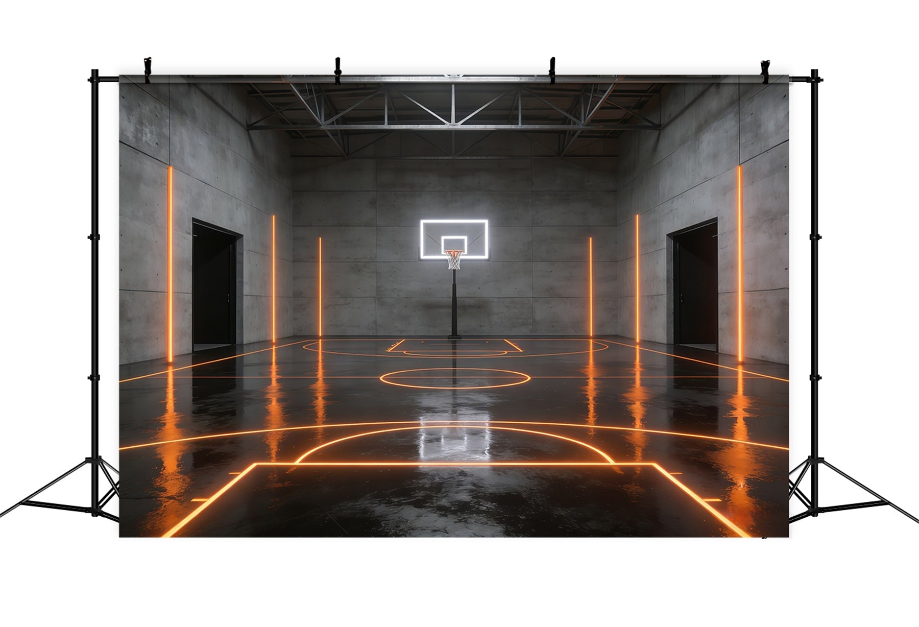Basketball Photography Backdrop Futuristic Neon Stadium Court Sports Backdrops UK GQ61-89
