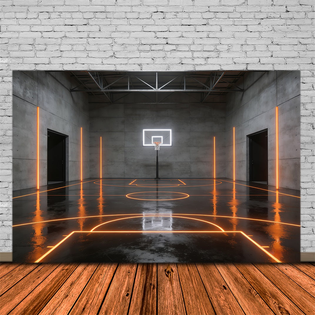 Basketball Photography Backdrop Futuristic Neon Stadium Court Sports Backdrops UK GQ61-89
