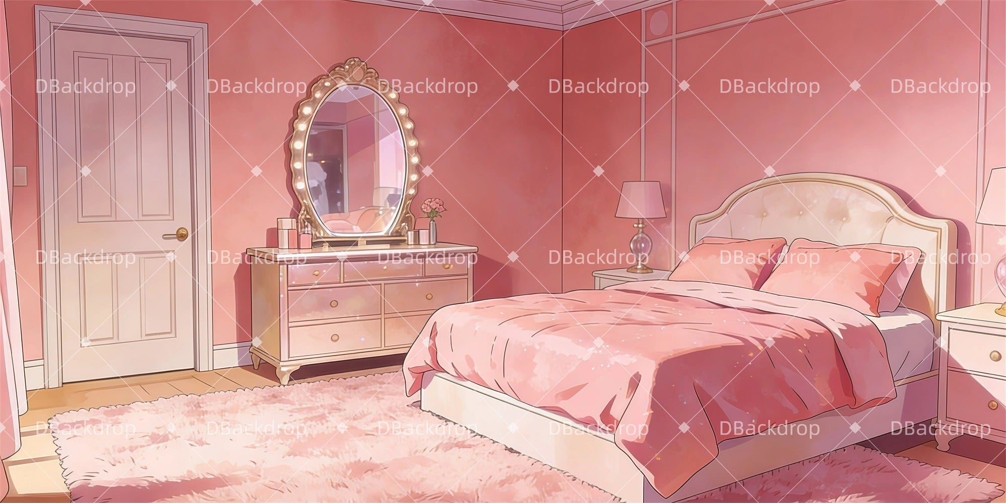 Professional Stage Backdrops Pink Bedroom School Play Backdrops UK GQ61-T25