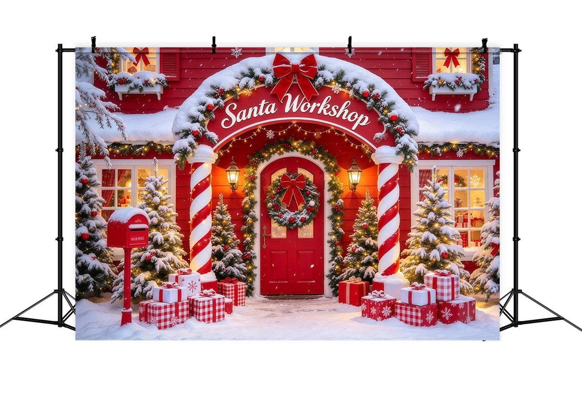 Santa's Workshop Backdrop Candy Cane Column Doorway Christmas Red Backdrop UK GQ610-10