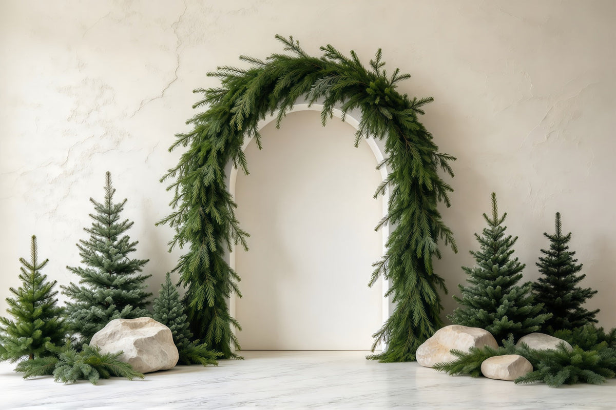 Photography Christmas Tree Backdrop Lush Evergreen Garland Archway Xmas Photo Backdrop UK GQ610-100