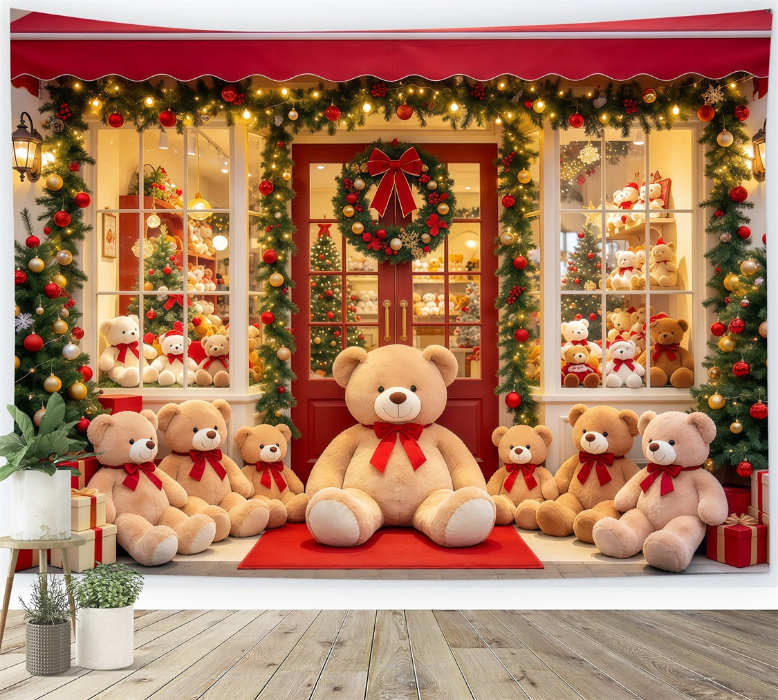 Christmas Store Backdrop Teddy Bear Toy Shopfront Christmas Party Backdrops UK GQ610-101