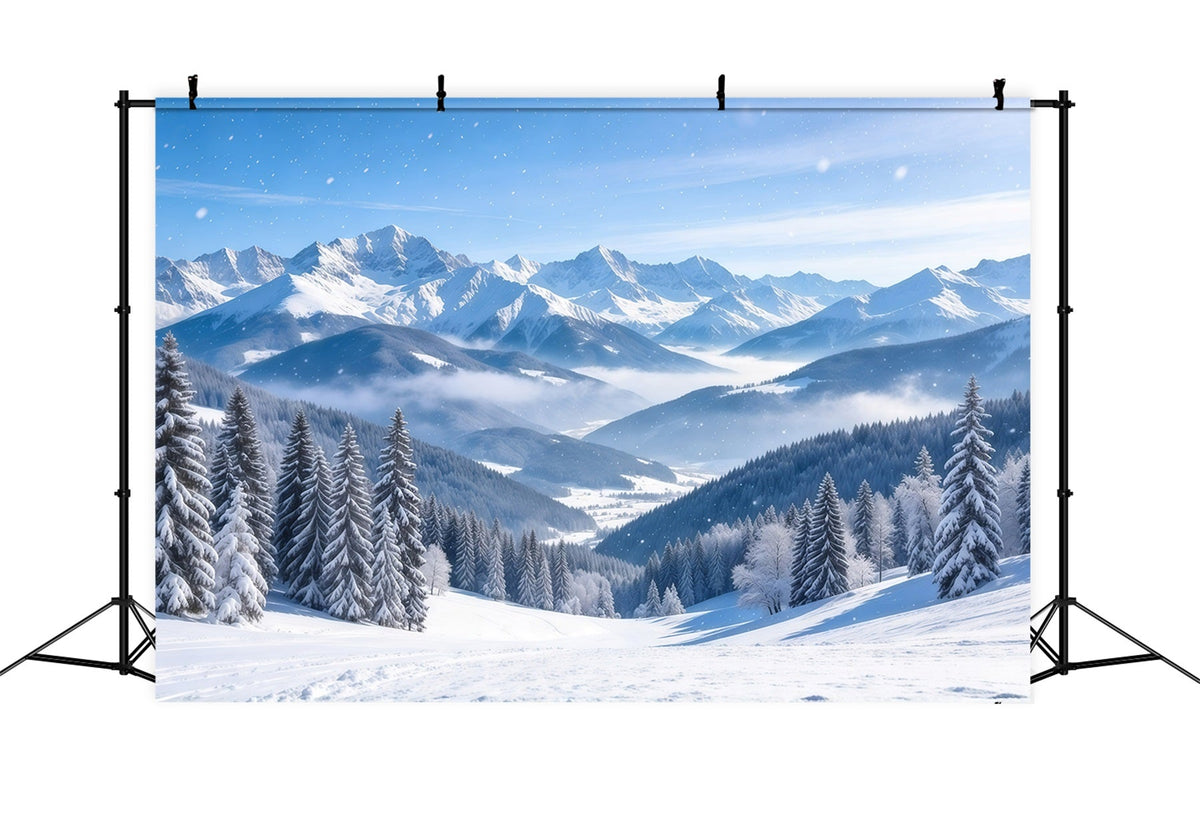 Christmas Winter Wonderland Backdrops Snowy Alpine Mountain Range Christmas Backdrop Scenes UK GQ610-108
