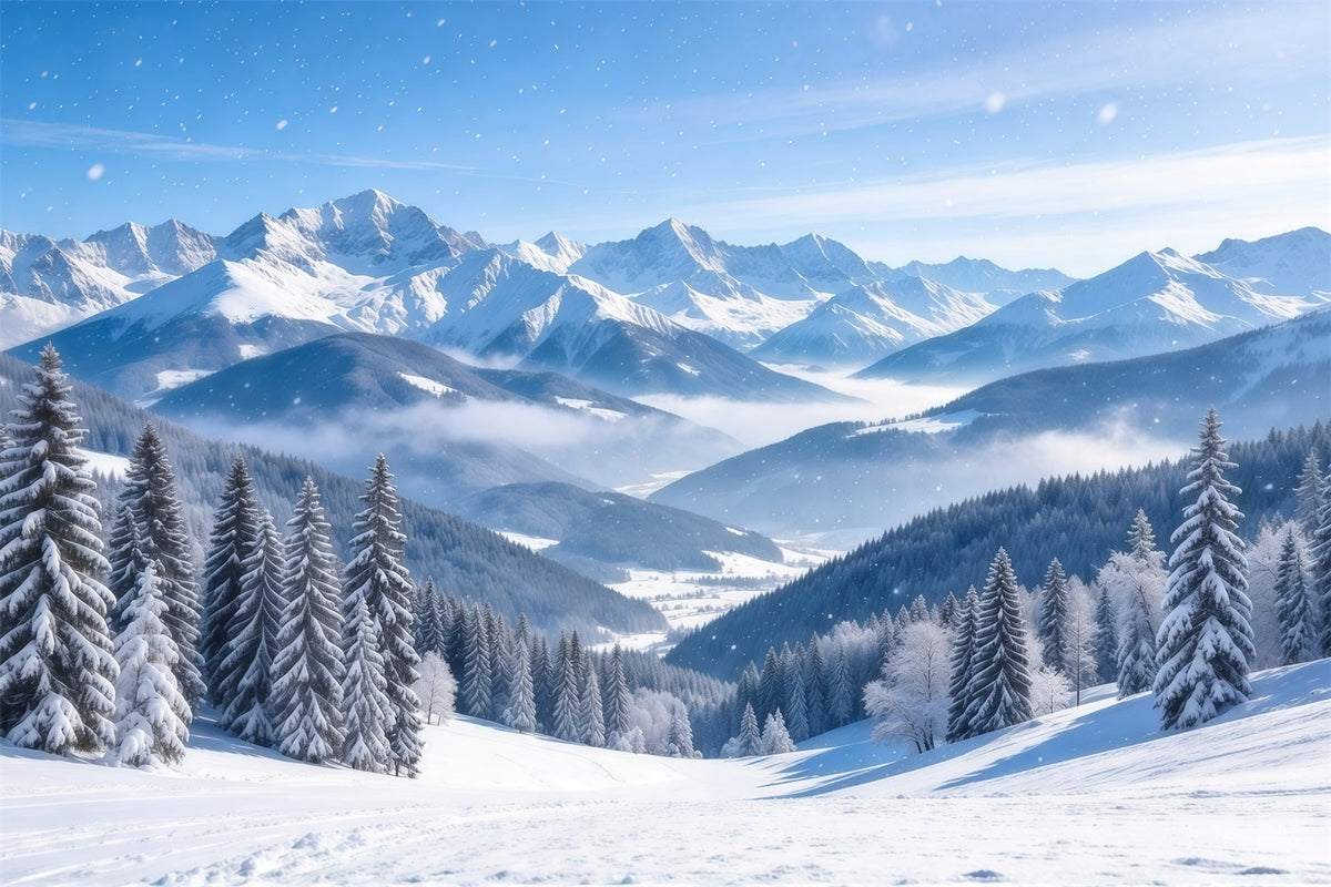 Christmas Winter Wonderland Backdrops Snowy Alpine Mountain Range Christmas Backdrop Scenes UK GQ610-108