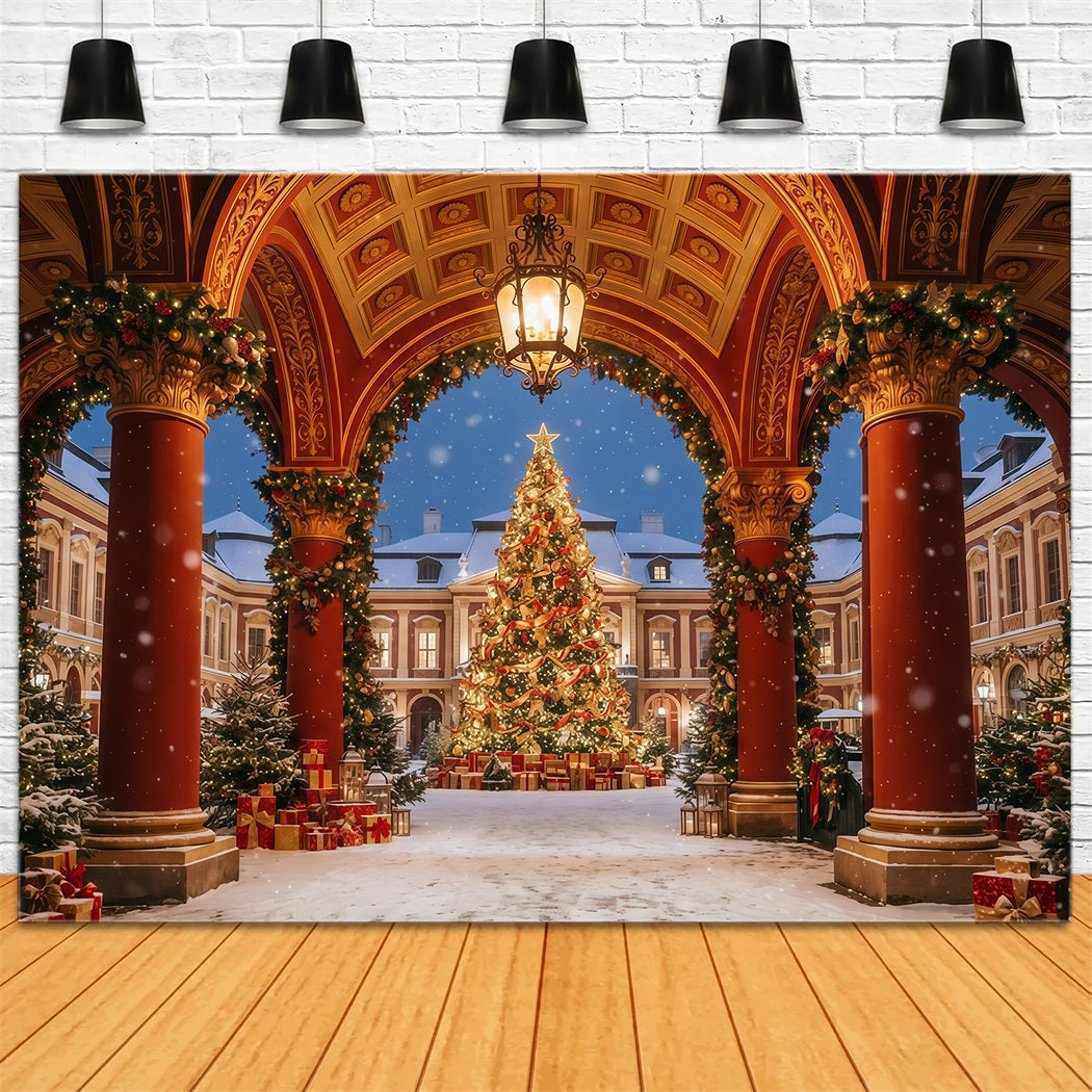 Christmas Arch Backdrop Ornate Courtyard Tree Display Christmas Party Picture Backdrop UK GQ610-110