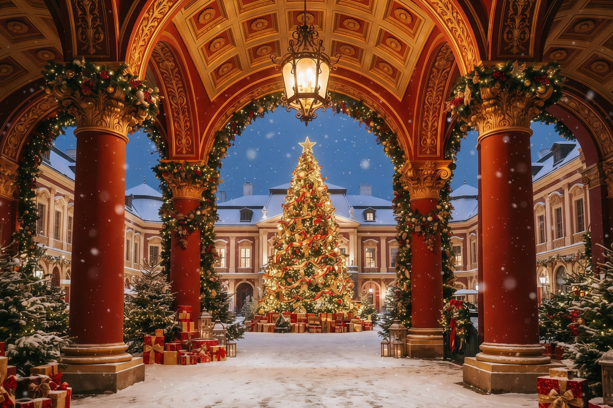 Christmas Arch Backdrop Ornate Courtyard Tree Display Christmas Party Picture Backdrop UK GQ610-110