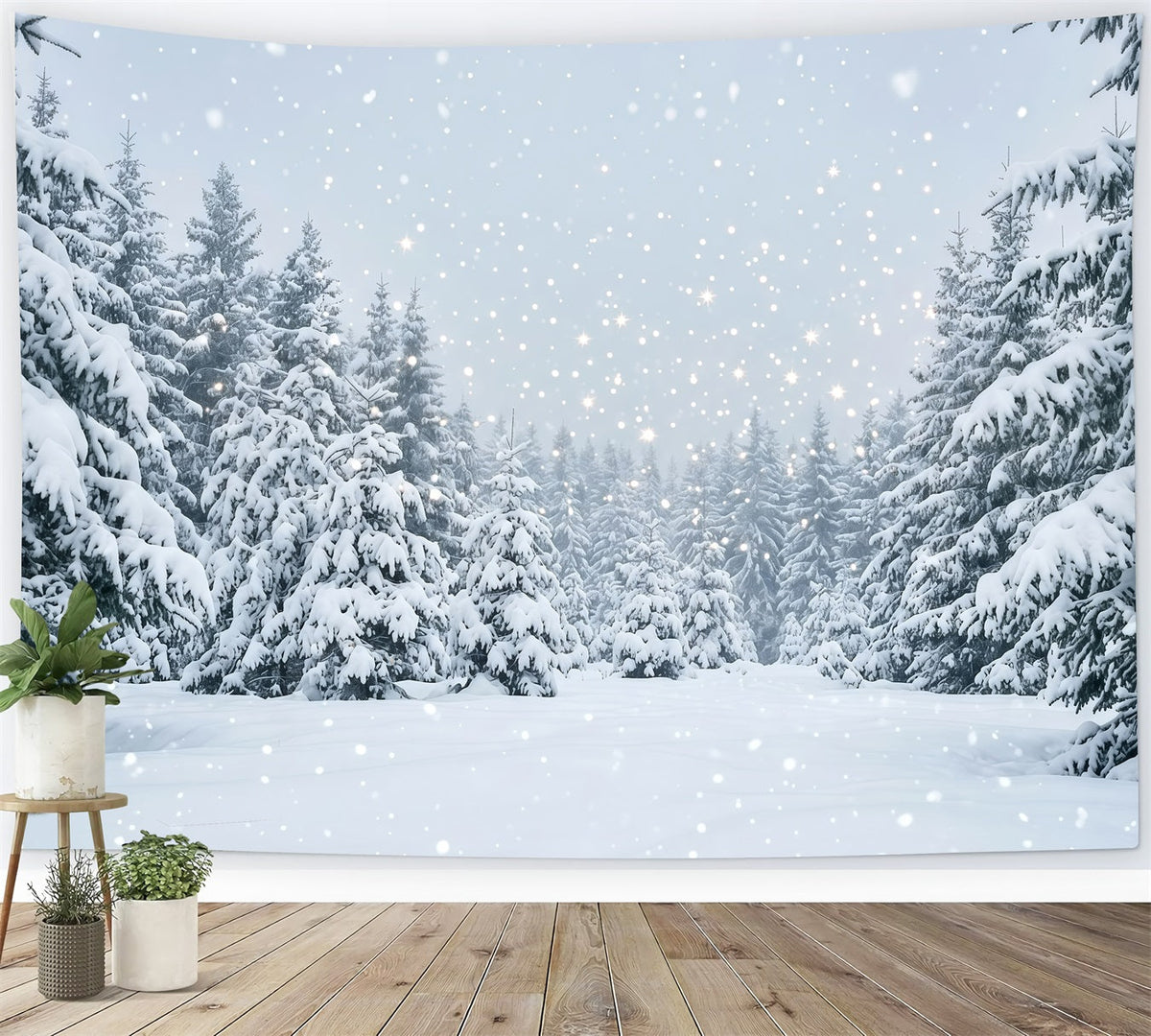 Christmas Tree Backdrops Snowy Evergreen Forest Christmas Photoshoot Backdrops UK GQ610-111