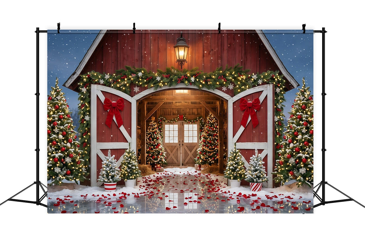 Christmas Tree Farm Backdrop Red Barn Festive Entrance Christmas Studio Backdrops UK GQ610-112