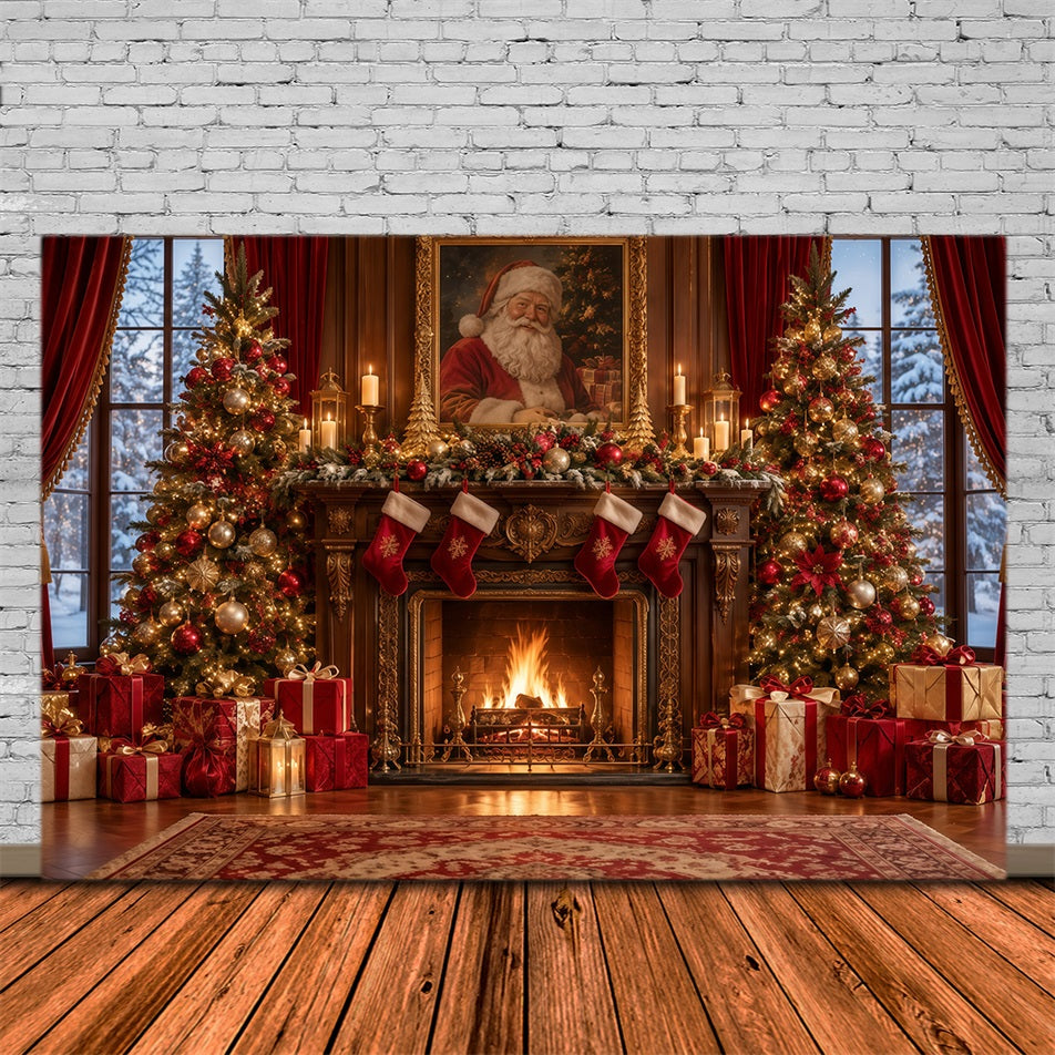 Santa Photo Backdrop Santa Portrait Fireplace Mantel Christmas Backdrops for Sale UK GQ610-119