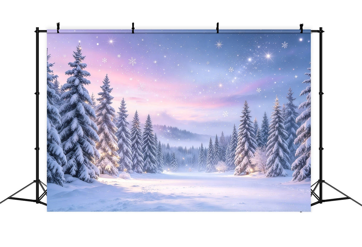 Christmas Tree Backdrops Lavender Twilight Snowy Forest Xmas Backdrop UK GQ610-12