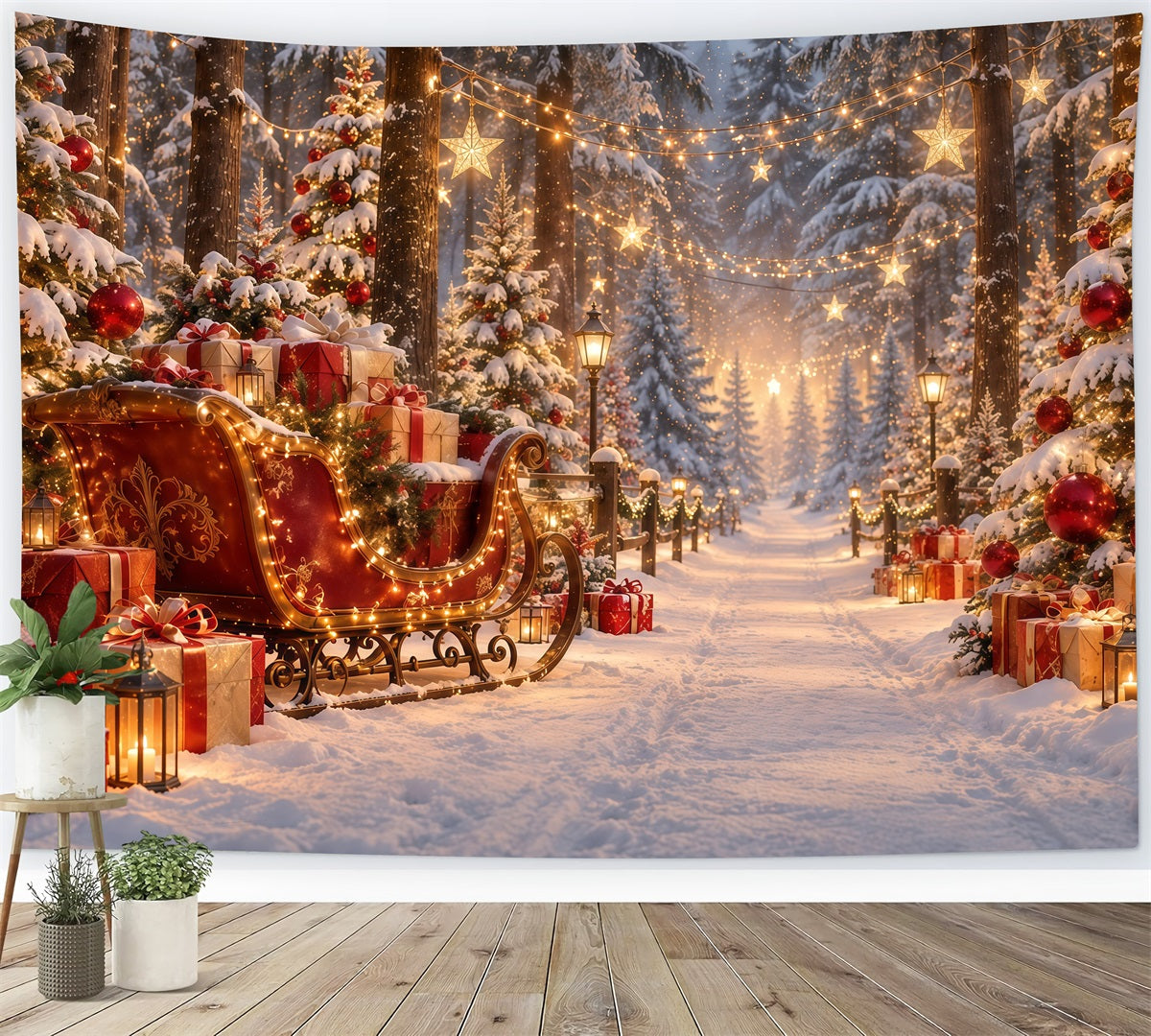 Christmas Tree Backdrops Glowing Sleigh Gift Trail Christmas Backdrop for Stage UK GQ610-121