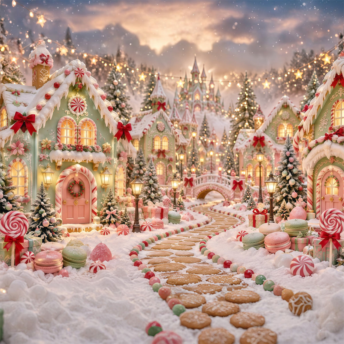 Gingerbread House Photo Backdrop Pastel Candyland House Christmas Party Backdrop Ideas UK GQ610-128