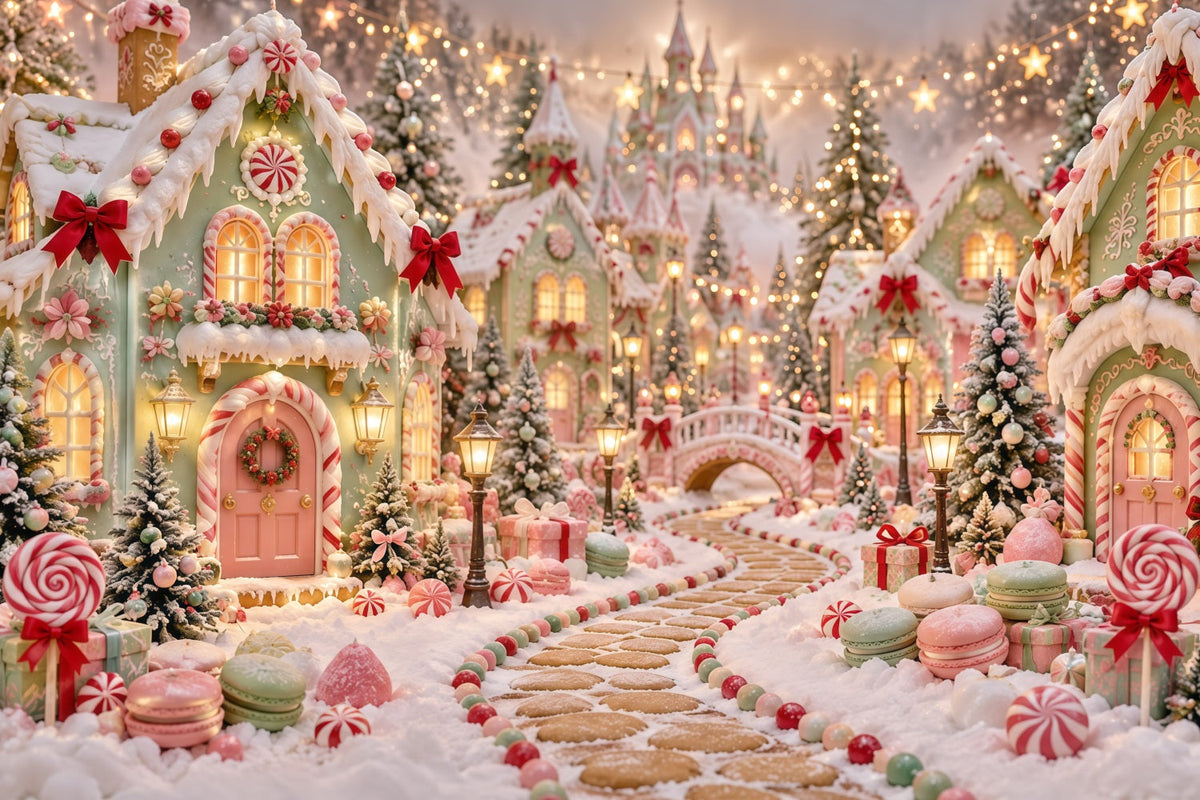 Gingerbread House Photo Backdrop Pastel Candyland House Christmas Party Backdrop Ideas UK GQ610-128