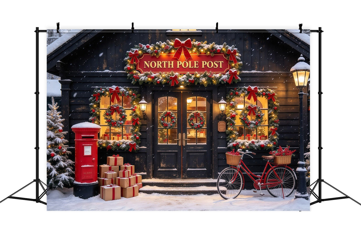 North Pole Photo Backdrop Winter Snow Post Office Christmas Photography Backdrops UK GQ610-13