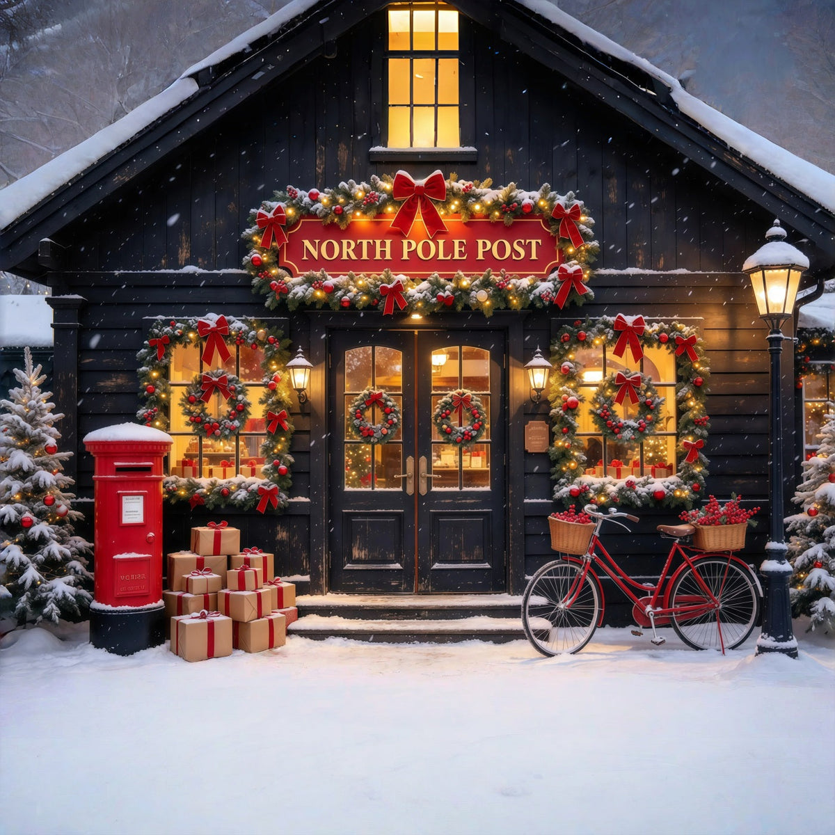 North Pole Photo Backdrop Winter Snow Post Office Christmas Photography Backdrops UK GQ610-13