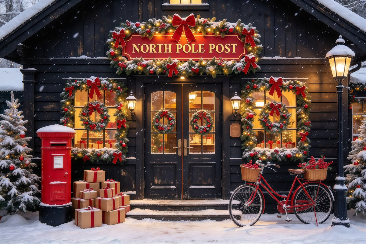 North Pole Photo Backdrop Winter Snow Post Office Christmas Photography Backdrops UK GQ610-13