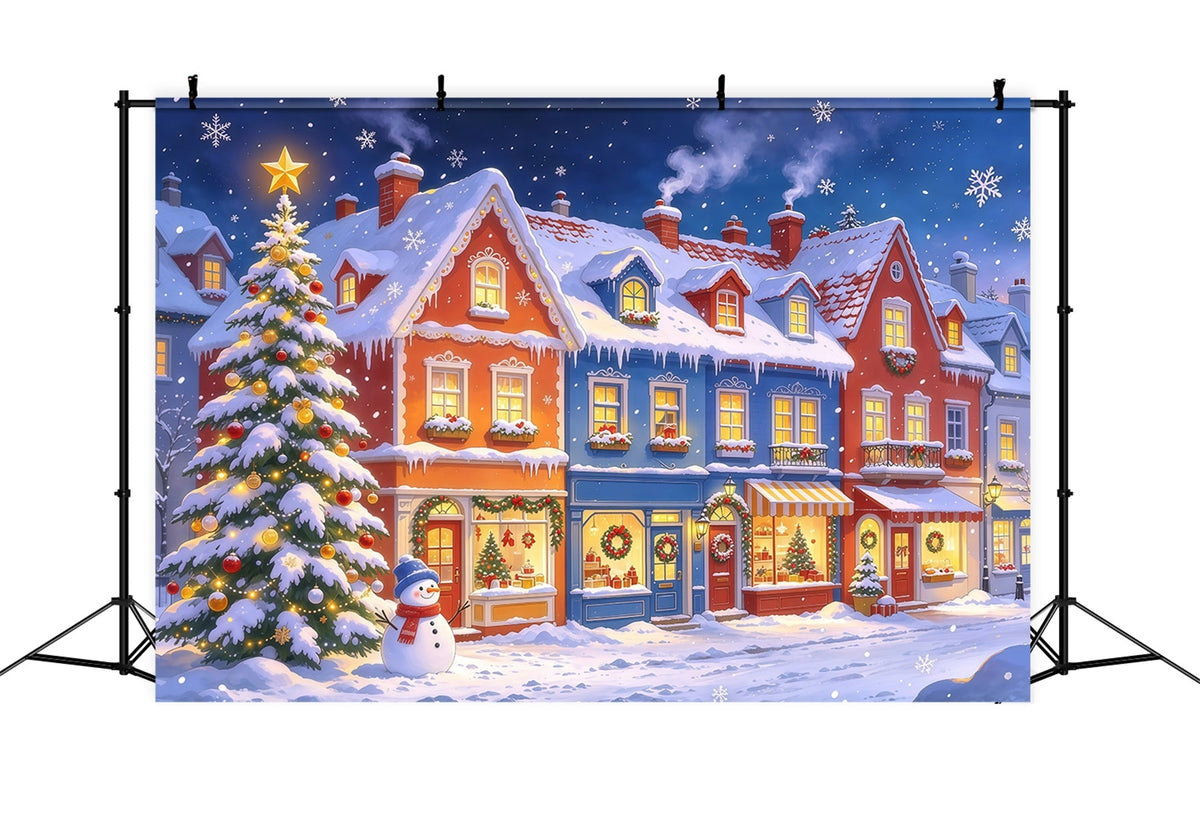 Christmas Town Backdrops Snowy Colorful Village Shopfront Christmas Picture Backdrop UK GQ610-17