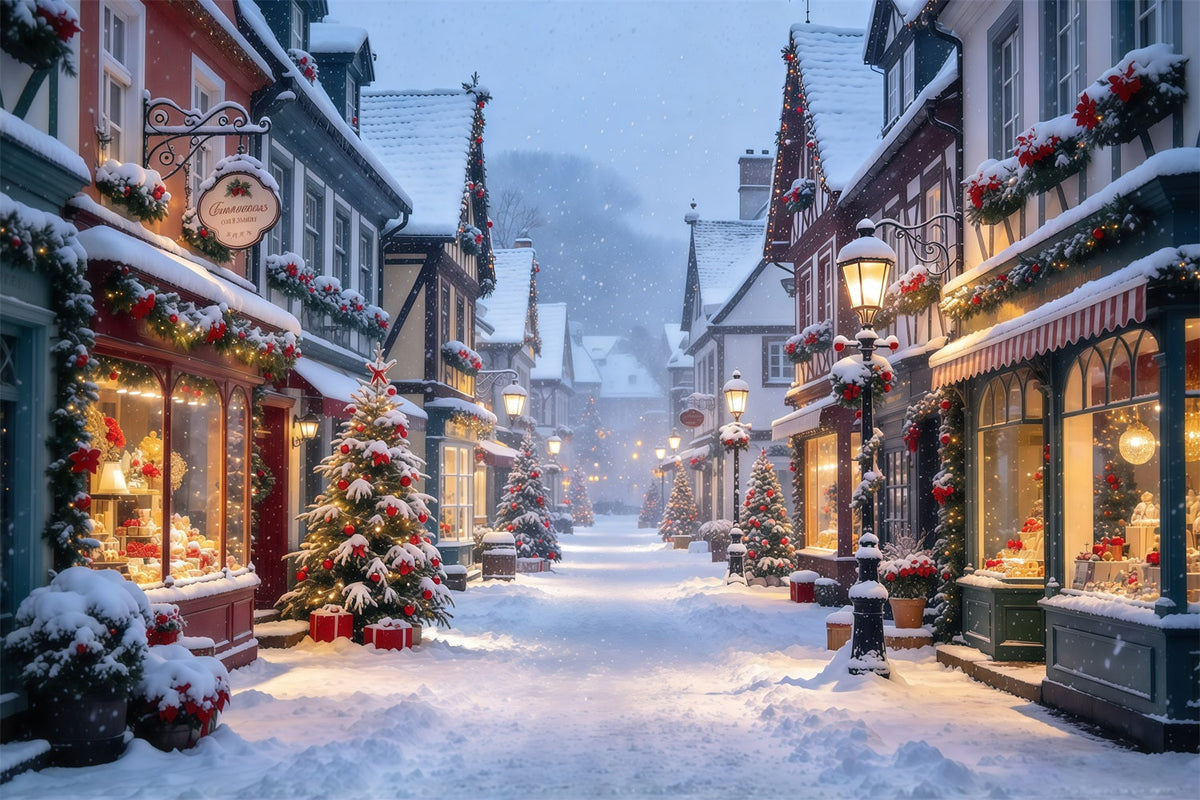 Christmas Village Backdrops Winter Snowy European Street Christmas Street Backdrop UK GQ610-23