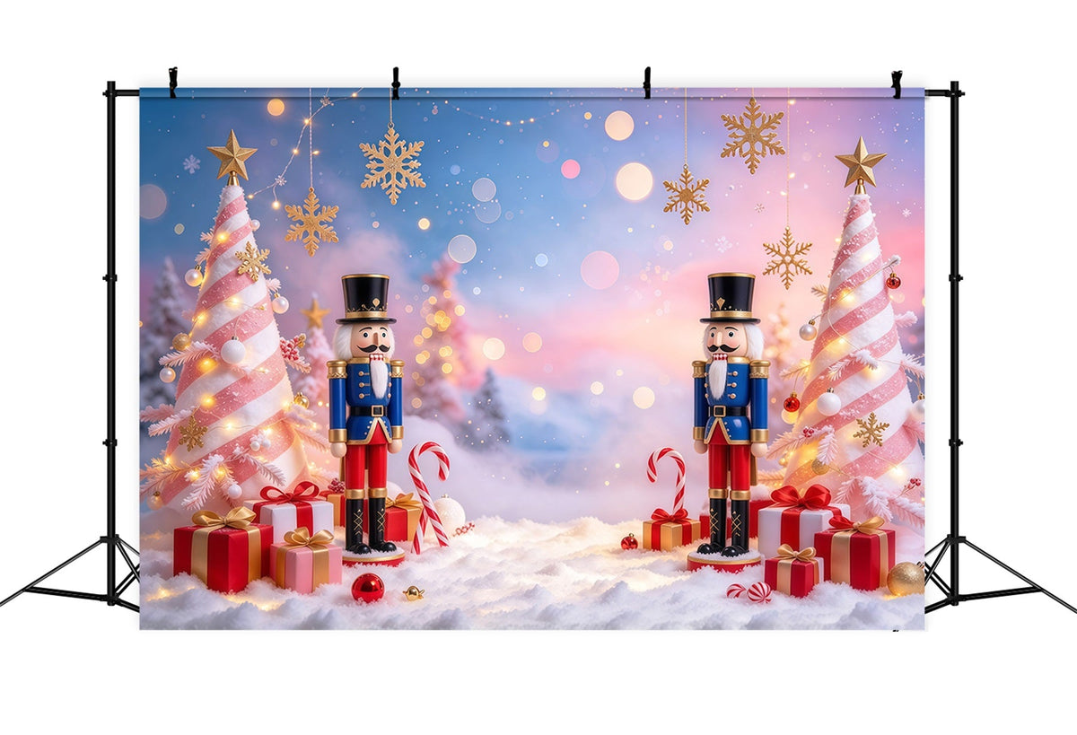 Christmas Backdrop Pink Tree Snowflake Bokeh Nutcracker Photo Backdrop UK GQ610-26
