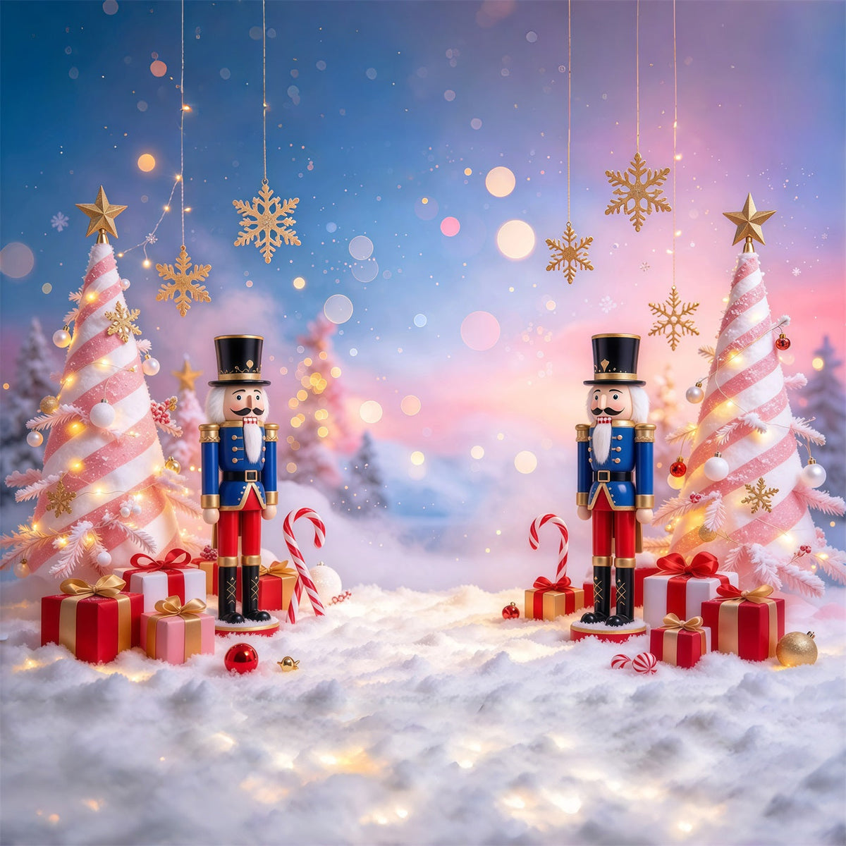Christmas Backdrop Pink Tree Snowflake Bokeh Nutcracker Photo Backdrop UK GQ610-26