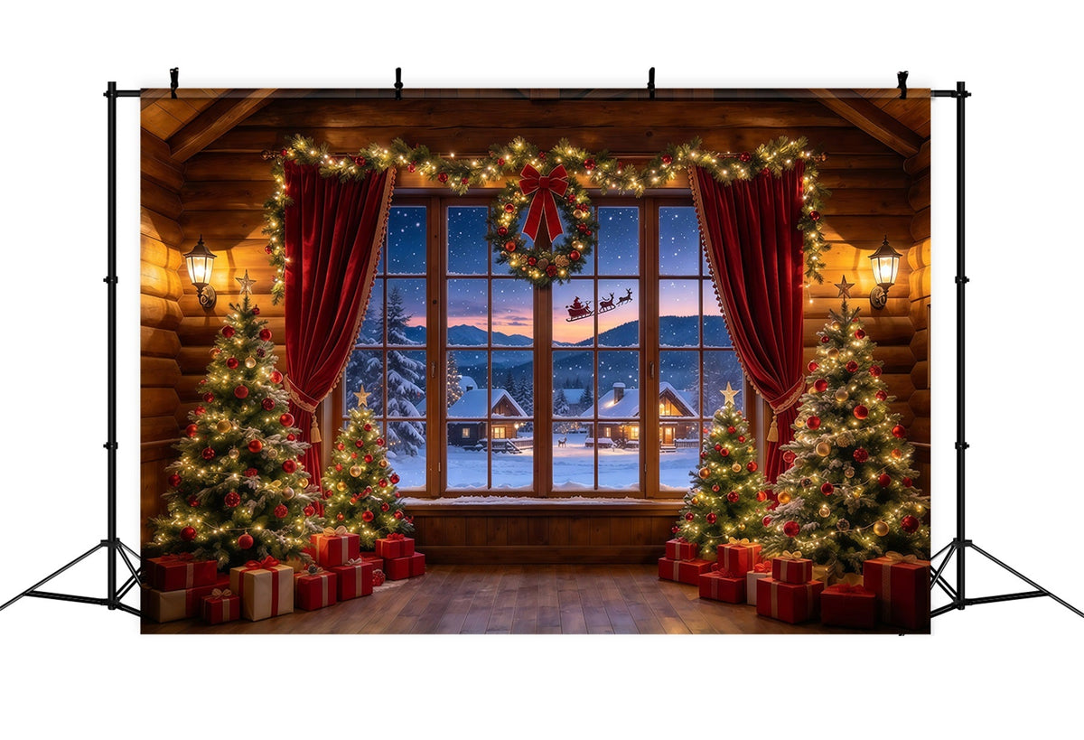 Santa Backdrop Rustic Cabin Sleigh Window Christmas Backdrops UK GQ610-3