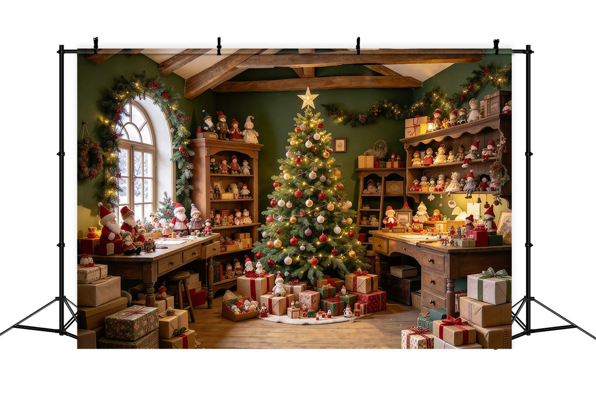 Santa Backdrop Rustic Toy Workshop Display Christmas Backdrop UK GQ610-32